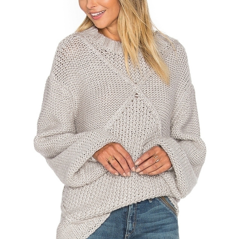 Somedays Lovin Making Melody Gray Cableknit Tunic Sweater Dress Oversize Top Med